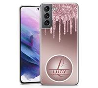 TULLUN Personalised Phone Case for Samsung Galaxy A13 - Clear Soft Gel Custom Cover Stylish Dripping Glitter Effect Design Style Initials Name Text - Dark Rose Gold