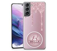 TULLUN Personalised Phone Case for Samsung Galaxy A13 - Clear Soft Gel Custom Cover Stylish Dripping Glitter Effect Design Style Initials Name Text - Pink Rose Gold