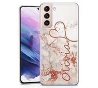 TULLUN Personalised Phone Case for Samsung Galaxy A13 - Clear Soft Gel Custom Cover Stylish Large Name & Heart Marmor Design Your Text - Rose Gold Grey Marble