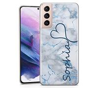 TULLUN Personalised Phone Case for Samsung Galaxy A13 - Clear Soft Gel Custom Cover Stylish Large Name & Heart Marmor Design Your Text - Winter Marble