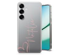 TULLUN Personalised Phone Case for Samsung Galaxy A13 - Clear Soft Gel Custom Cover Stylish Loveheart Design Individual Style Text - Rose Gold Vertical Name