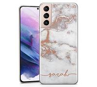TULLUN Personalised Phone Case for Samsung Galaxy A13 - Clear Soft Gel Custom Cover Your Own Text Stylish Rose Gold Marble Design Marmor Style - Name with Lines