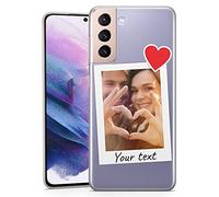 TULLUN Personalised Phone Case for Samsung Galaxy A15 5G - Clear Soft Gel Cover Pinned Snapshot Photo Design Your Own Image Idea - Heart Magnet