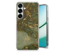TULLUN Personalised Phone Case for Samsung Galaxy A16 - Clear Soft Gel Custom Print Cover Autumn Gold Marmor Design Fall Mood Style Text - Green Gold Marble