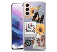 TULLUN Personalised Phone Case for Samsung Galaxy A8 (2018) - Clear Soft Gel Custom Cover Vintage Sunflower Snapshot Picture Design Style Your Own Text - Three Photos