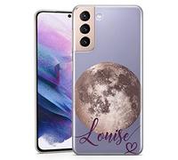 TULLUN Personalised Phone Case for Samsung Galaxy S25 edge - Clear Soft Gel Custom Cover Rose Gold Moon Design Individual Style Text - Transparent Earth Name