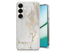 TULLUN Personalised Phone Case for Samsung Galaxy S6 edge - Clear Soft Gel Cover Stylish Marble Design With Your Own Name Initials Text - Heart