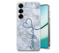 TULLUN Personalised Phone Case for Samsung Galaxy S9 plus - Clear Soft Gel Custom Cover Stylish Large Name & Heart Marmor Design Your Text - Winter Marble