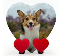 TULLUN Personalised Photo Text Memorial Heart Shape Plaque For Pet Cat Dog Slate Natural Stone Frame Paw Grave Marker with Heart Display Stands - Full Print - V1 Size | 4" x 4" or 10 x 10 cm |