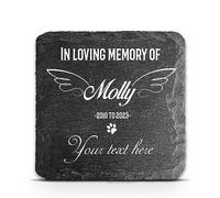 TULLUN Personalised Square Memorial Plaque For Pet Cat Dog any Animal Slate Stone Rock Frame Paw Print Grave Marker - Size 3,94" x 3,94" or 100 x 100 mm - Custom Text