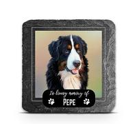 TULLUN Personalised Square Memorial Plaque For Pet Cat Dog any Animal Slate Stone Rock Frame Paw Print Grave Marker - Size 3,94" x 3,94" or 100 x 100 mm - Image Frame