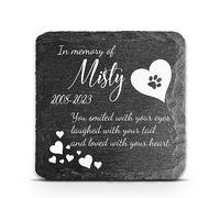 TULLUN Personalised Square Memorial Plaque For Pet Cat Dog Slate Stone Frame Paw Grave Marker - Size 3,94" x 3,94" or 100 x 100 mm - Poem
