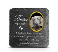 TULLUN Personalised Square Memorial Plaque For Pet Cat Dog Slate Stone Grave Marker Frame - Size 3,94" x 3,94" or 100 x 100 mm - Name and Photo