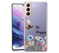 TULLUN Phone Case for Samsung Galaxy A15 5G - Clear Soft Gel Cover Cute Wild Bees and Flowers Design Summer Mood Style Text - Be Happy