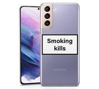 TULLUN Phone Case for Samsung Galaxy A25 - Clear Soft Gel TPU Cover Warning Signs Aesthetic Quote Text Design Style Idea - Smoking Kills