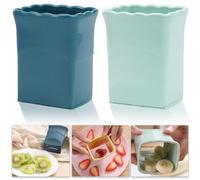 Tulobi 2-Piece Fruit Slicer Set, Stainless Steel, Mini Cup Slicer, Quick Salad Maker, Creative Kitchen Gadget (Navy Blue + Cyan)