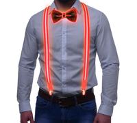 Tulov Red LED Light Up Suspenders Set with Bow Tie for Men, Waterproof, Multifunctional