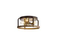 Tulsa 3 Light Round Flush Ceiling Light - Antique Bronze and Wood