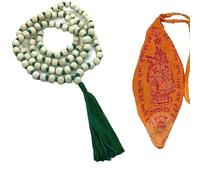 TULSI JAPA MALA 108+1 with Hare Krishna Chanting Bag Beads Macram Thread (Green Colour, Medium) Original Tulsi Mala for Japa and Wear Purpose