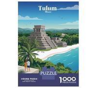 Tulum Mexico Mayan Ruins Beach 1000 Piece Jigsaw Puzzle, Old Europe Travel Artwork, 1000 Pieces for Adults, Birthday Gift for Puzzle Lovers, Relaxing Challenge, 52x38cm/1000pcs