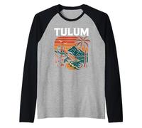 Tulum Mexico Retro Beach Travel Influencer Model Mayan Raglan Baseball Tee