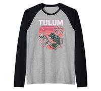 Tulum Mexico Retro Beach Travel Influencer Model Mayan Raglan Baseball Tee