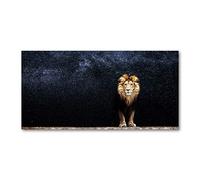 Tulup Glass Picture Wall Art - 100x50cm - Tempered Glass Decoration - Print for Living room Bedroom - Toughened Glass Image - Glass picture Wall Art - A lion on the background of stars