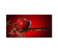 Tulup Glass Picture Wall Art - 100x50cm - Tempered Glass Decoration - Print for Living room Bedroom - Toughened Glass Image - Glass picture Wall Art - Apple and water