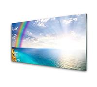 Tulup Glass Splashback for Kitchen - 39.4 in x 19.7 in / 100x50 cm - Cooker Wall Protection Tempered Glass - Rainbow Sun Sea Landscape