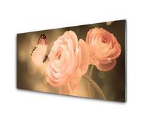 Tulup Glass Splashback for Kitchen - 39.4 in x 19.7 in / 100x50 cm - Cooker Wall Protection Tempered Glass - Butterfly Roses Nature
