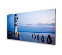Tulup Glass Splashback for Kitchen - 39.4 in x 19.7 in / 100x50 cm - Cooker Wall Protection Tempered Glass - Lighthouse Sea Architecture