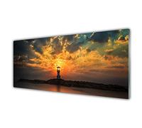 Tulup Glass Splashback for Kitchen - 49.2 in x 19.7 in / 125x50 cm - Cooker Wall Protection Tempered Glass - Lighthouse Sea Landscape