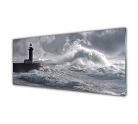 Tulup Glass Splashback for Kitchen - 49.2 in x 19.7 in / 125x50 cm - Cooker Wall Protection Tempered Glass - Lighthouse Lake Sea Nature