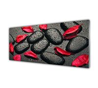 Tulup Glass Splashback for Kitchen - 49.2 in x 19.7 in / 125x50 cm - Cooker Wall Protection Tempered Glass - Petals Stones Art