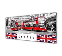 Tulup Glass Splashback for Kitchen - 49.2 in x 19.7 in / 125x50 cm - Cooker Wall Protection Tempered Glass - London Buses Art