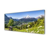 Tulup Glass Splashback for Kitchen - 49.2 in x 19.7 in / 125x50 cm - Cooker Wall Protection Tempered Glass - Mountain Fields Nature