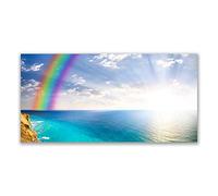 Tulup Glass Splashback for Kitchen - 55.1 in x 27.6 in / 140x70 cm - Cooker Wall Protection Tempered Glass - Rainbow Sun Sea Landscape
