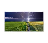 Tulup Glass Splashback for Kitchen - 55.1 in x 27.6 in / 140x70 cm - Cooker Wall Protection Tempered Glass - Field Path Lightning Landscape