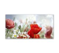 Tulup Glass Splashback for Kitchen - 55.1 in x 27.6 in / 140x70 cm - Cooker Wall Protection Tempered Glass - Flowers Floral