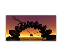 Tulup Glass Splashback for Kitchen - 55.1 in x 27.6 in / 140x70 cm - Cooker Wall Protection Tempered Glass - Dragonflies Stones Art