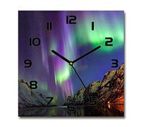 Tulup Glass Wall Clock 11.81x11.81 inch / 30x30cm Decoration Picture Image Wall Art Modern Decoration Kitchen Bedroom Living Room Silent - Black - Aurora borealis