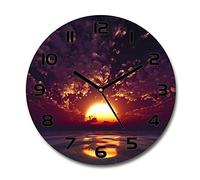 Tulup Glass Wall Clock ⌀ 23.62 inch/fi 60cm Decoration Picture Image Wall Art Modern Decoration Kitchen Bedroom Living Room Silent - Black - Sunset