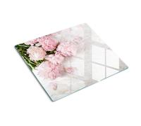 Tulup Glass Worktop Saver Splashback Chopping Board 60x52cm - Peonies