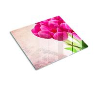 Tulup Glass Worktop Saver Splashback Chopping Board 60x52cm - Pink tulips