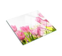 Tulup Glass Worktop Saver Splashback Chopping Board 60x52cm - Pink tulips