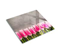 Tulup Glass Worktop Saver Splashback Chopping Board 60x52cm - Pink tulips