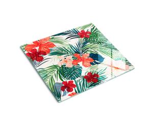 Tulup Glass Worktop Saver Splashback Chopping Board 60x52cm - Tropical flowers