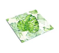 Tulup Glass Worktop Saver Splashback Chopping Board 60x52cm - Tropical leaves