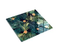 Tulup Glass Worktop Saver Splashback Chopping Board 60x52cm - Tropical leaves