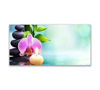 Tulup Splashback - 140x70cm Backsplash Cooker Hob Wall Splashback - Kitchen Wall Panels - Heat Resistant - Toughened/Tempered Safety Real Glass - Bamboo Stones Flower Art